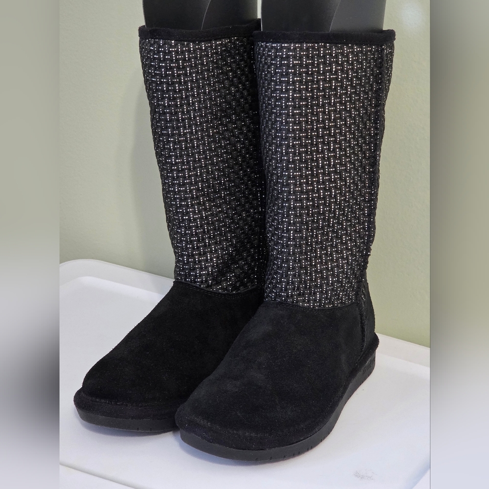 NEW Sketchers Australia Black+Metallic Tinsel Tall Suede Boots​ Sz 7